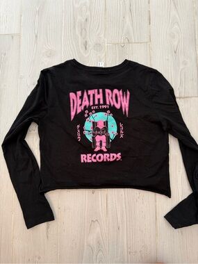 Death Row Records Black Long Sleeve Crop Top